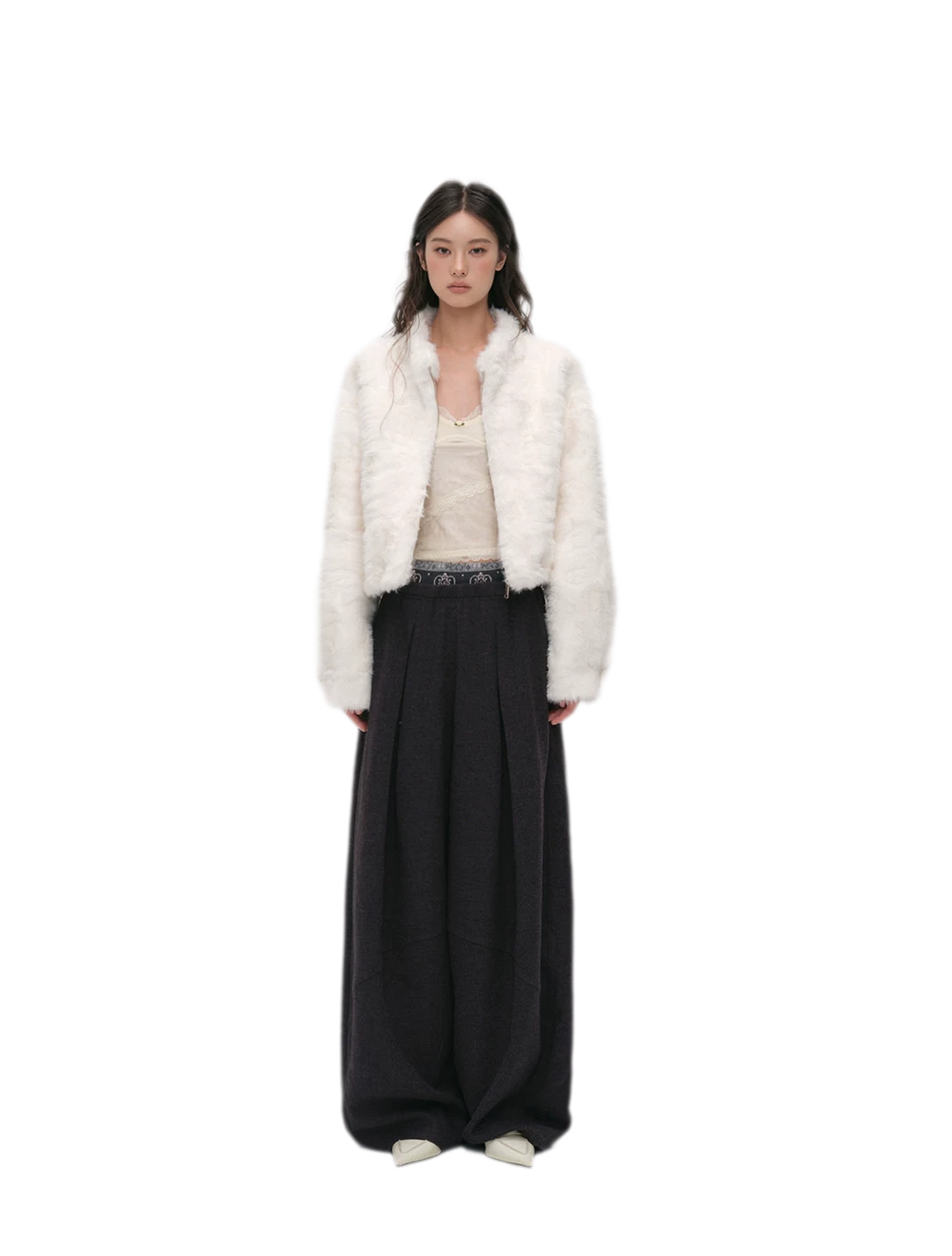 Pleated Contrast Wide-Leg Trousers