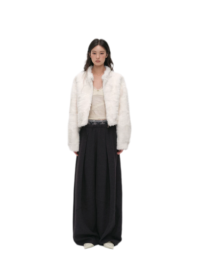 Pleated Contrast Wide-Leg Trousers
