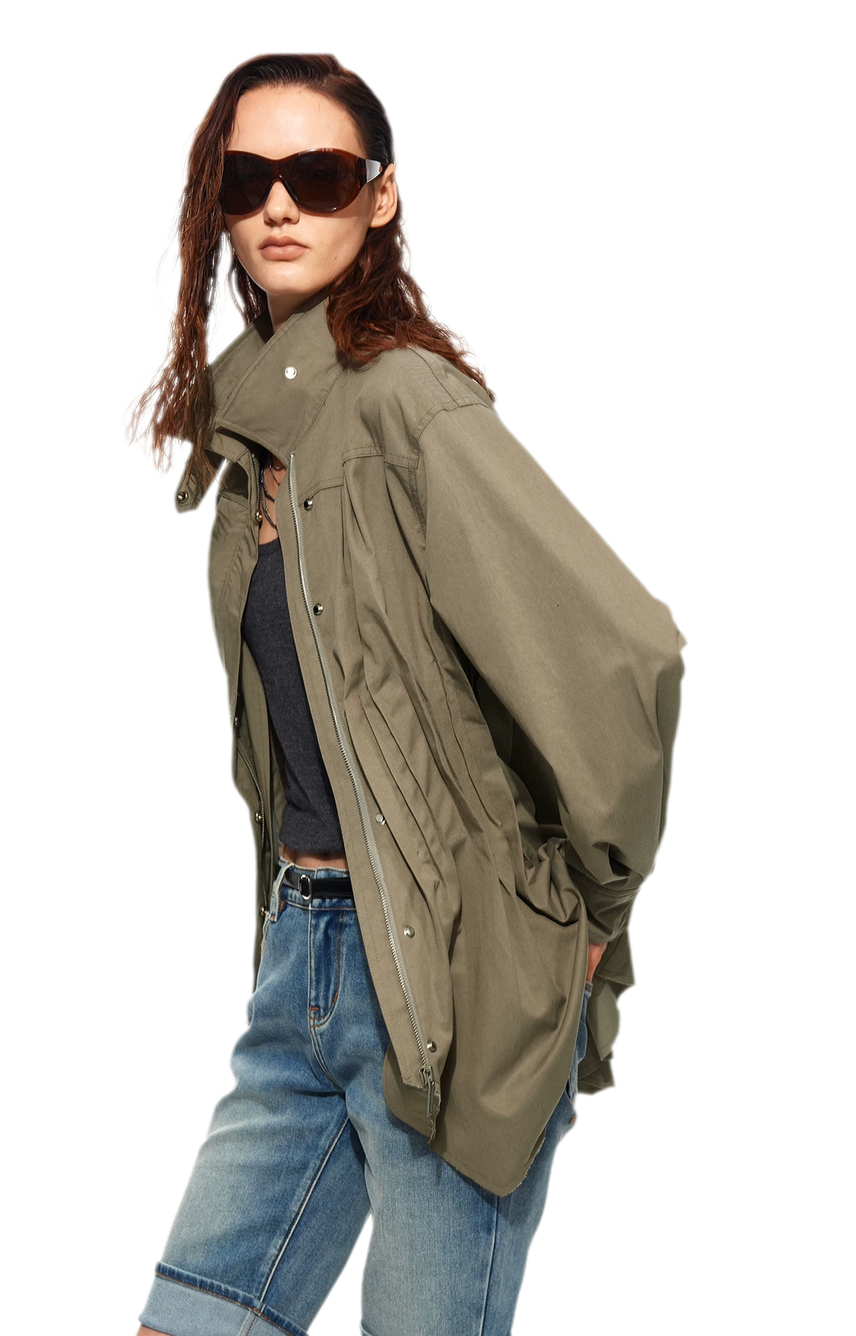 Pleated Fitted Utility Jacket