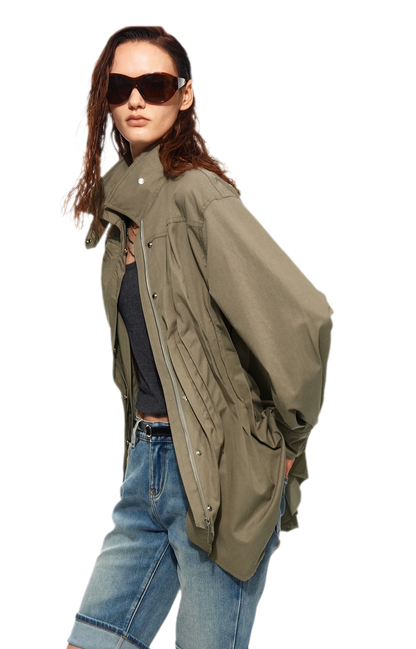 Pleated Fitted Utility Jacket