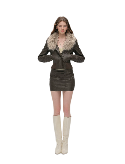 Textured Cropped PU Jacket