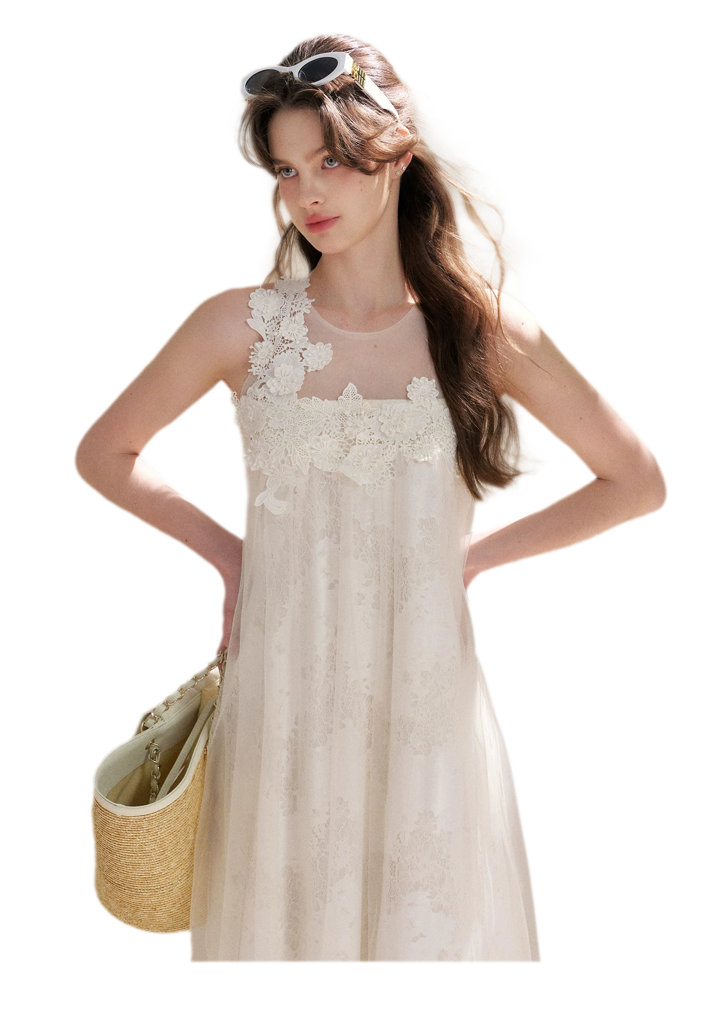 Sleeveless Mesh Lace Dress