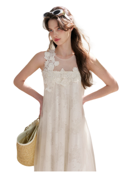 Sleeveless Mesh Lace Dress