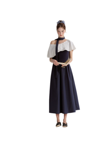 Cape Ribbon Ruffle Dress