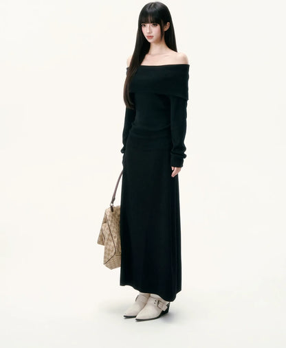 Wool Blend Off-Shoulder Skirt Set