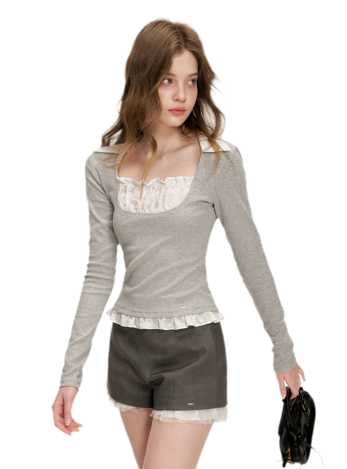 Lace Ruffle Fitted T-Shirt