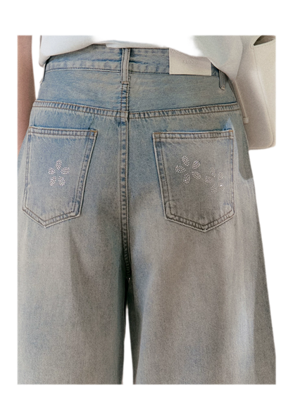 Rhinestone Floral Denim Culottes