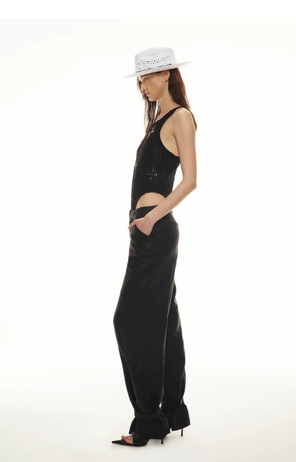 Tencel Linen Vintage Contrast Stitch Casual Pants