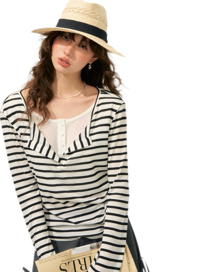 Layered Striped Knit T-Shirt