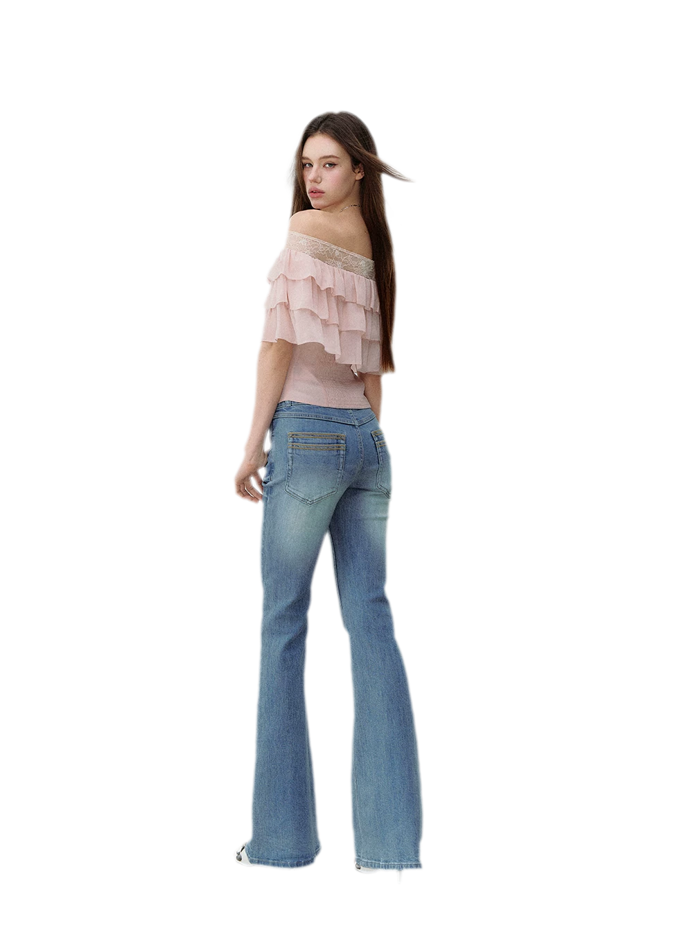 Layered Chiffon Lace Off-Shoulder T-Shirt