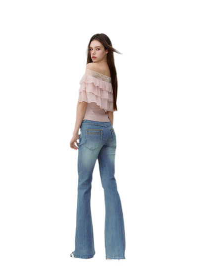 Layered Chiffon Lace Off-Shoulder T-Shirt