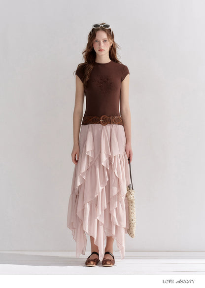 Irregular Ruffle Edge Chiffon Skirt