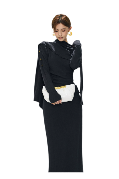 Textured Ruched Shawl Knit Set
