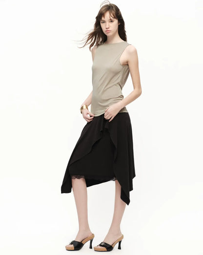 Lyocell Asymmetric Lace Skirt