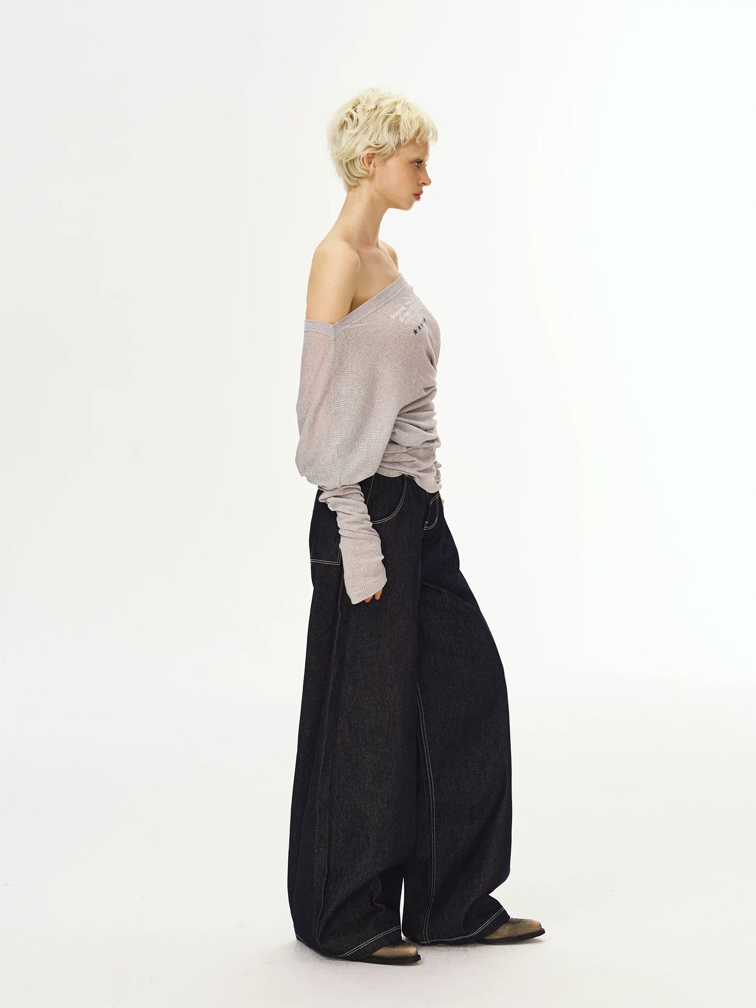 Wide-Leg Raw Denim Pants