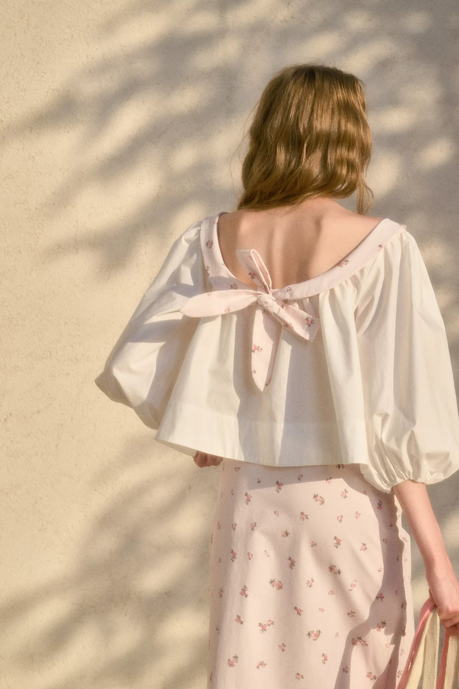 Floral Puff-Sleeve Blouse Skirt Set