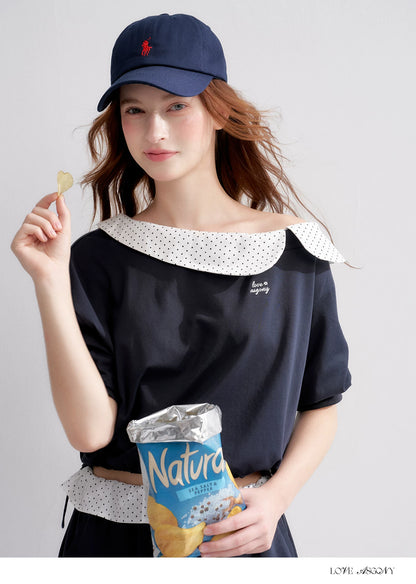 Vintage Polka Dot Asymmetric Short Sleeve Sweatshirt