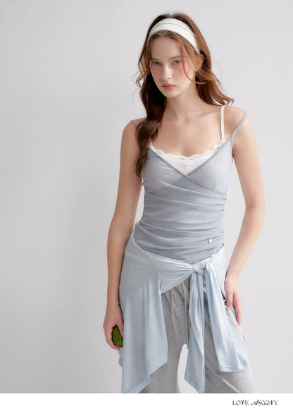Lyrical Lace Spliced Cross Mesh Camisole Top