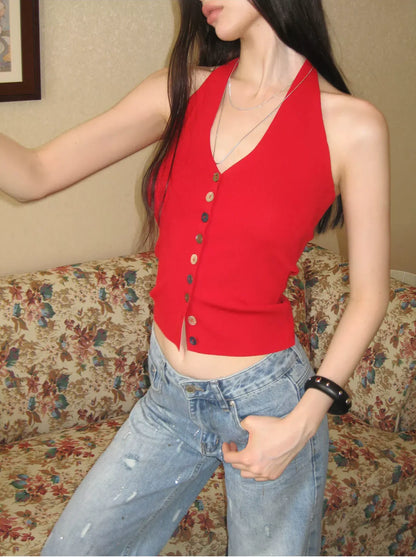 Tencel Halter Button Top