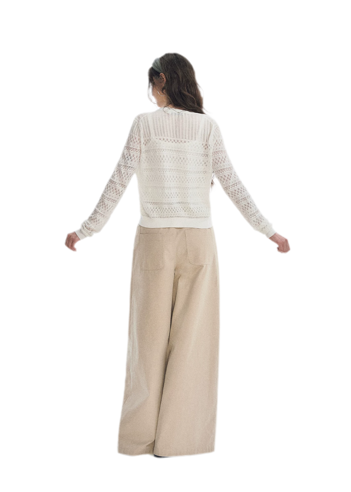 Pantaloni in cotone con pieghe e gamba ampia