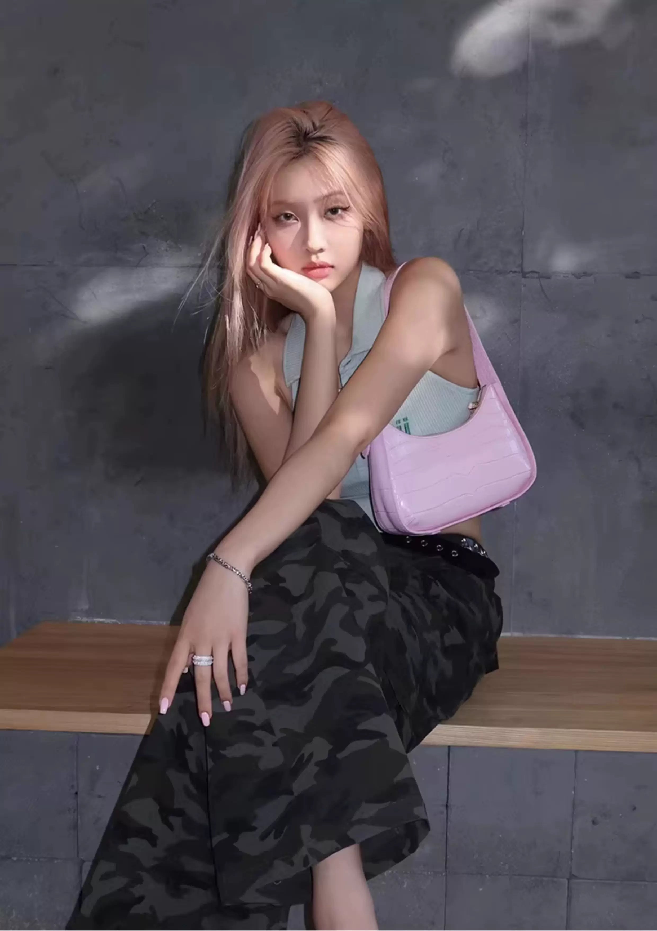 Crocodile Textured Curved Shoulder Bag