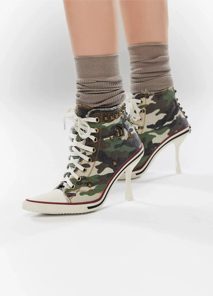 Canvas Studded Lace-Up Boots