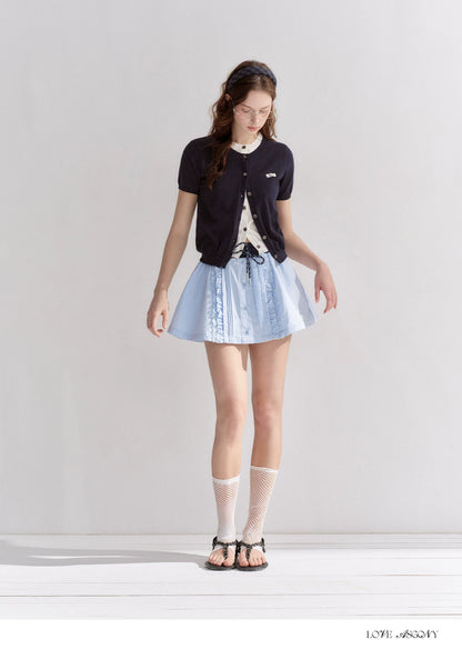 Pleated Drawstring A-line Short Skirt