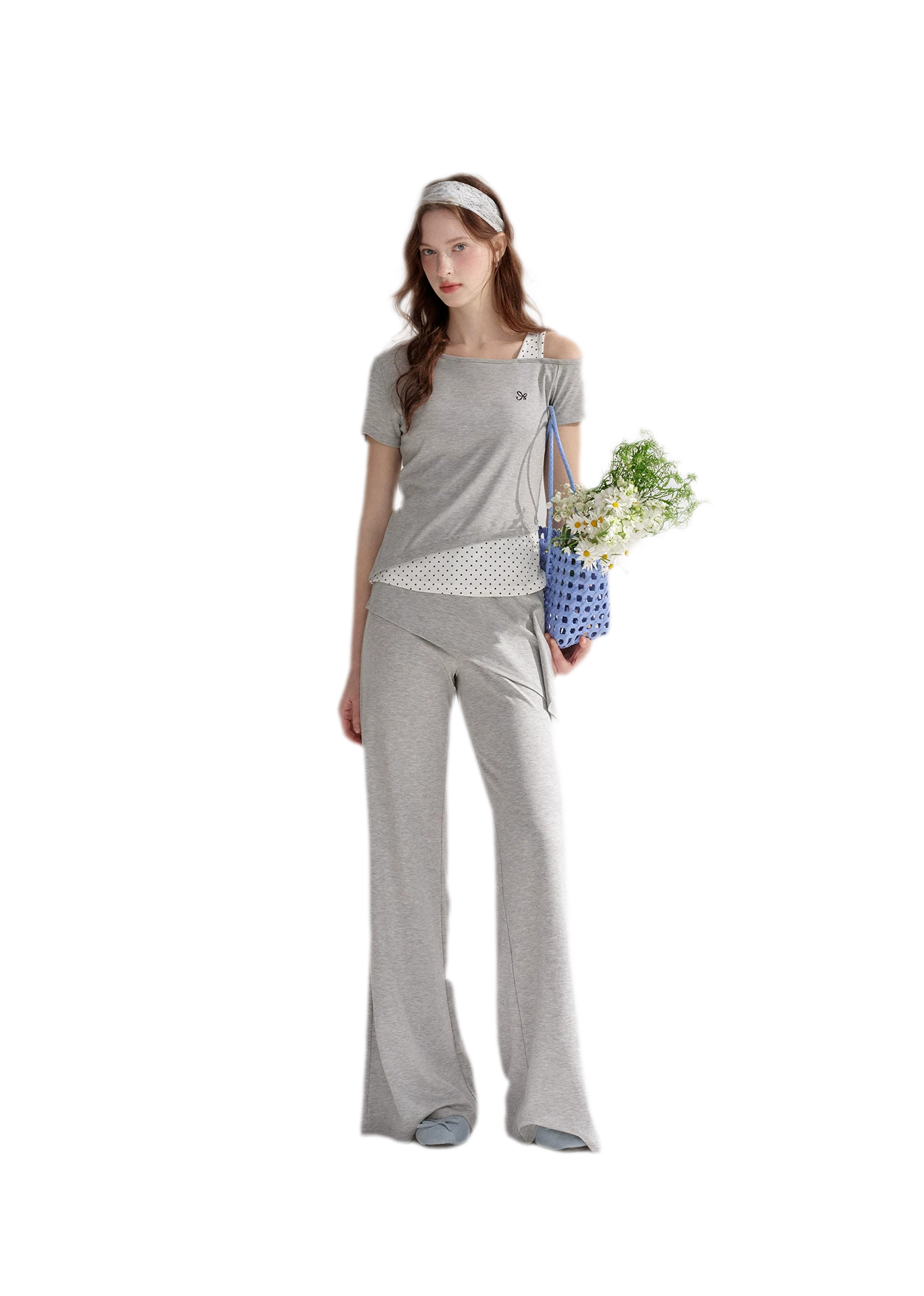 Lyocell Polka Faux Two-Piece Set