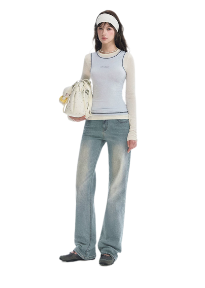 Washed Bow Embroidery Jeans