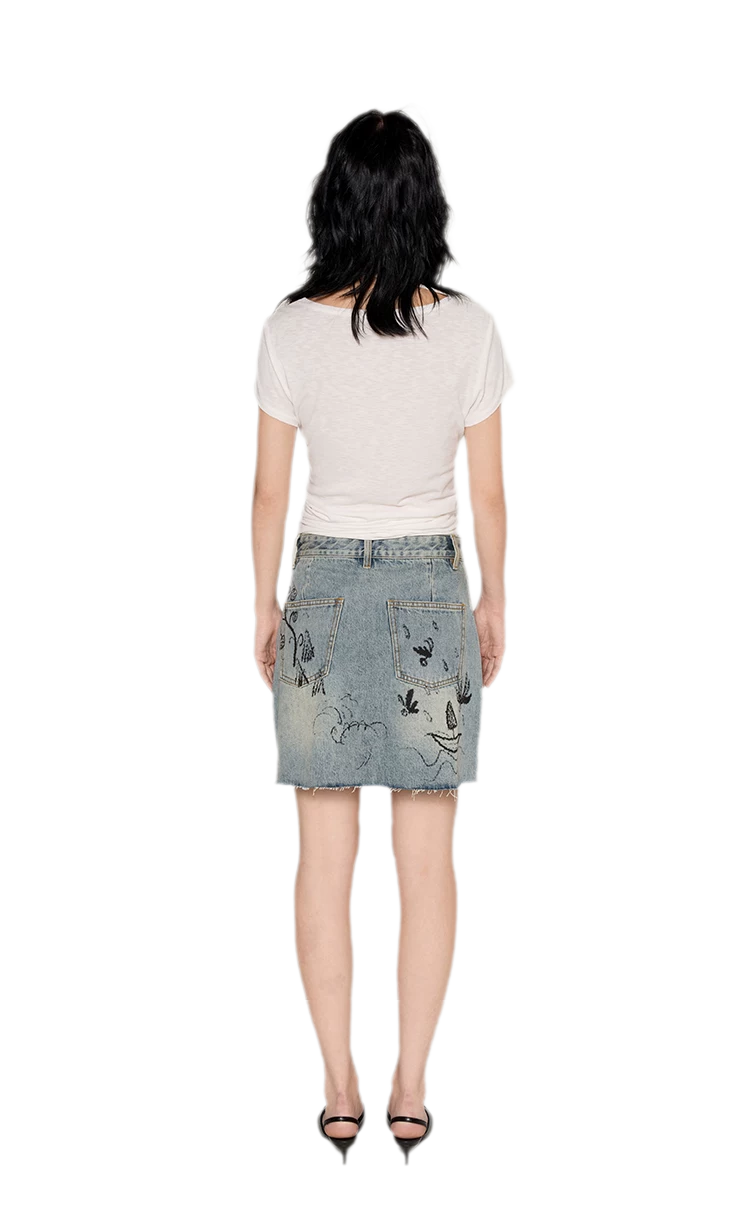 Washed Graffiti A-Line Denim Skirt