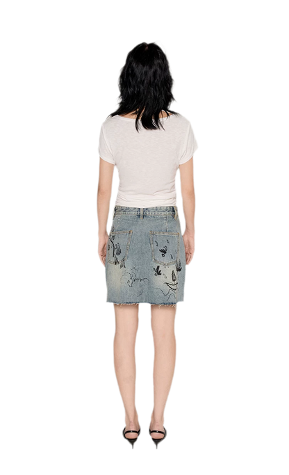 Washed Graffiti A-Line Denim Skirt
