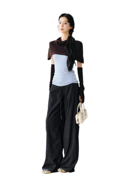 Faux Linen Wide Jeans