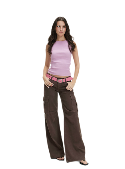 Washed Cargo Wide-Leg Pants