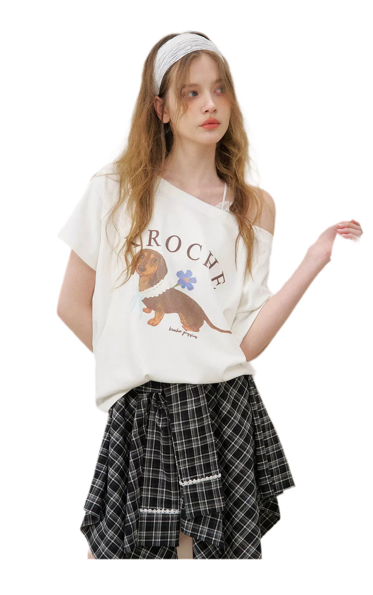 Asymmetric Lace Patchwork Plaid Skirt/Top