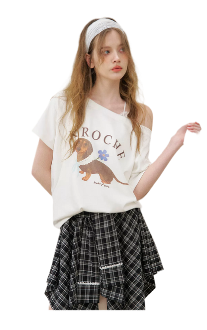 Asymmetric Lace Patchwork Plaid Skirt/Top