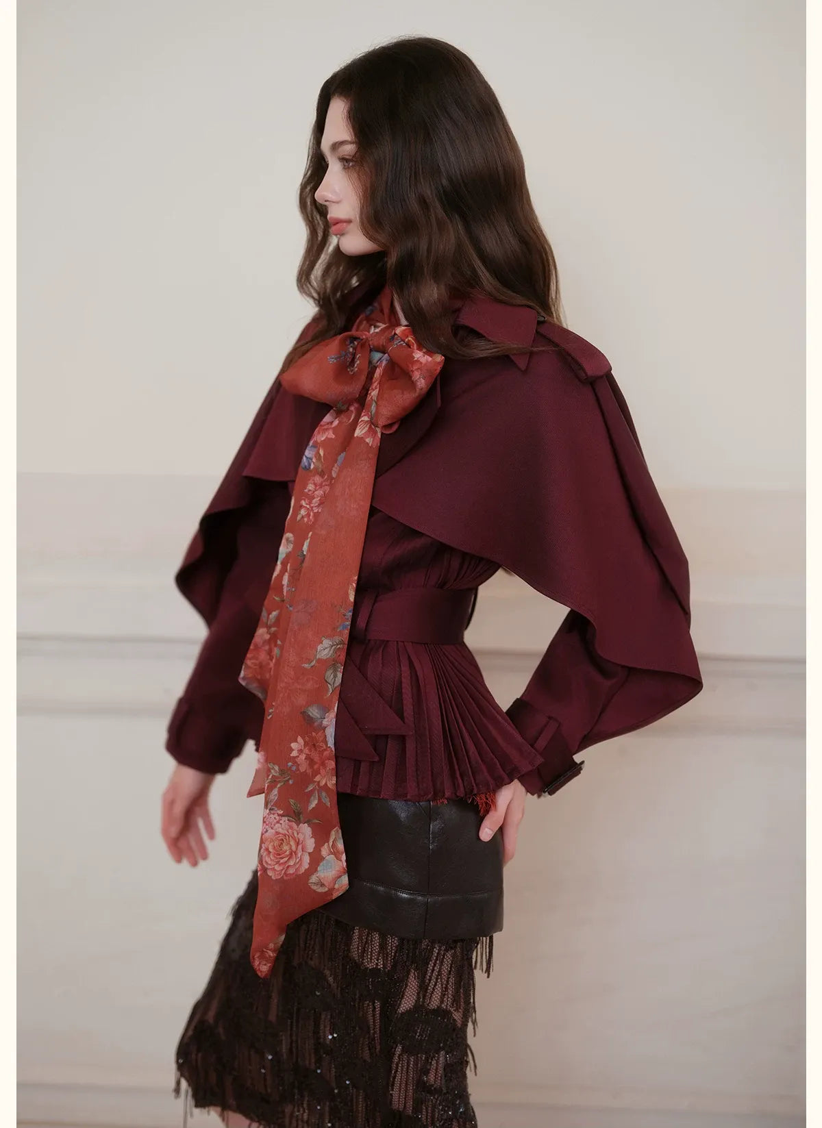 Glossy Cape Short Trench Coat