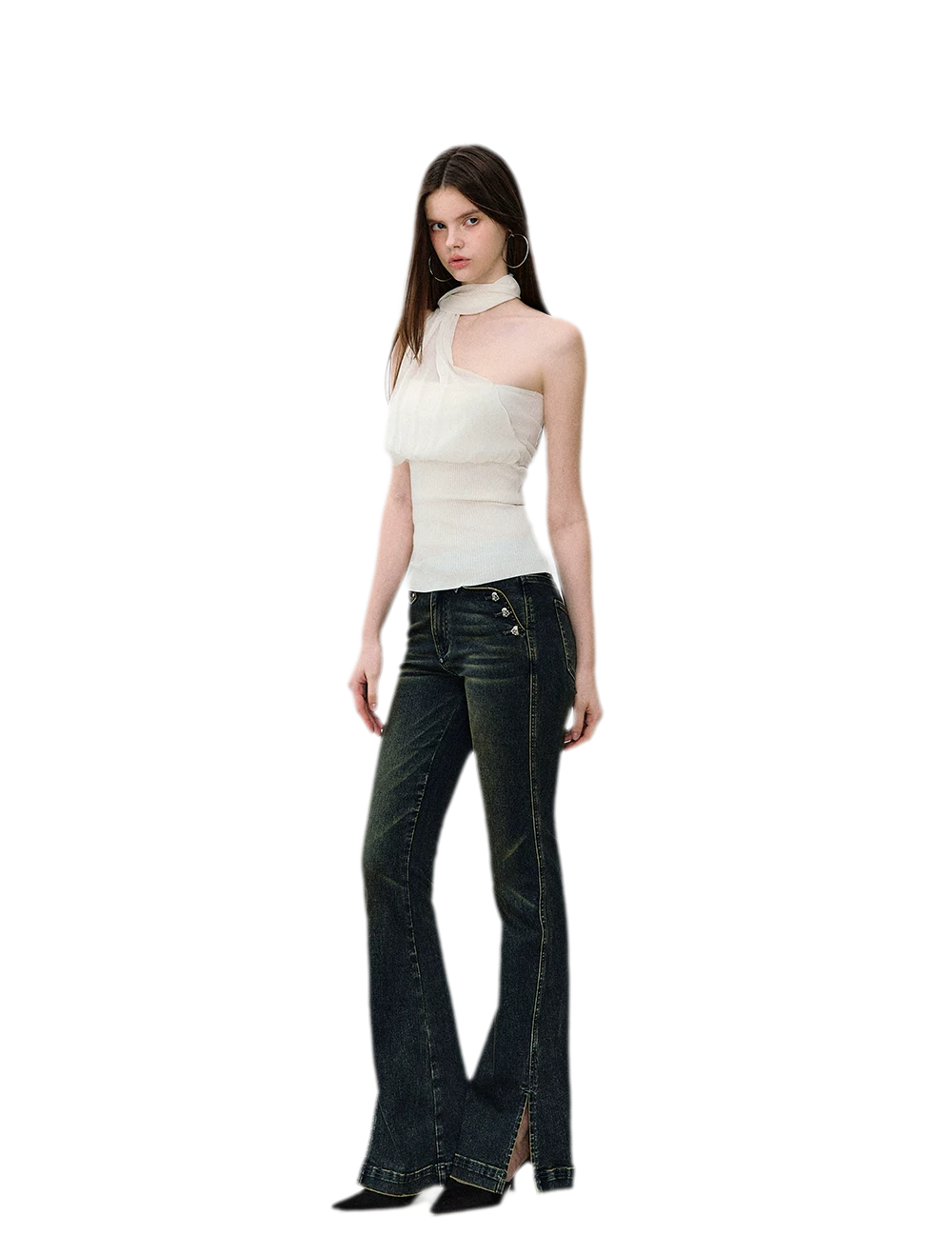 Mesh Scarf-style Tencel Knit Tube Top