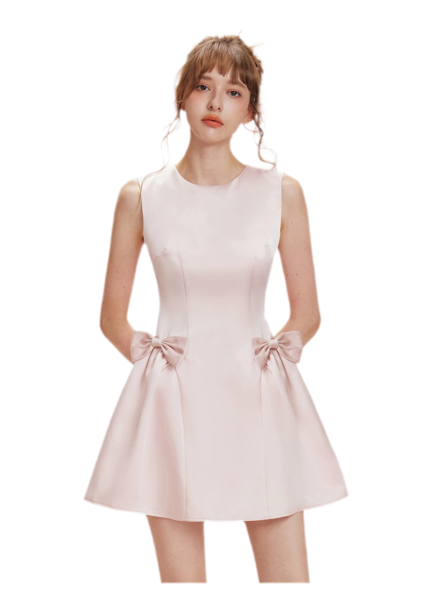 Pearlescent Satin Waist-Tie Dress