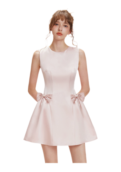 Pearlescent Satin Waist-Tie Dress