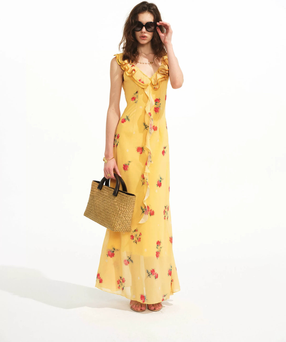 Floral Ruffle Reversible Maxi Dress
