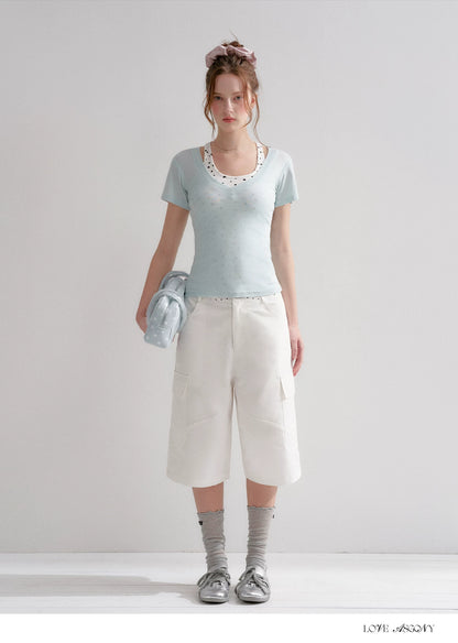 Blue V-Neck Slim Fit Short Sleeve T-Shirt