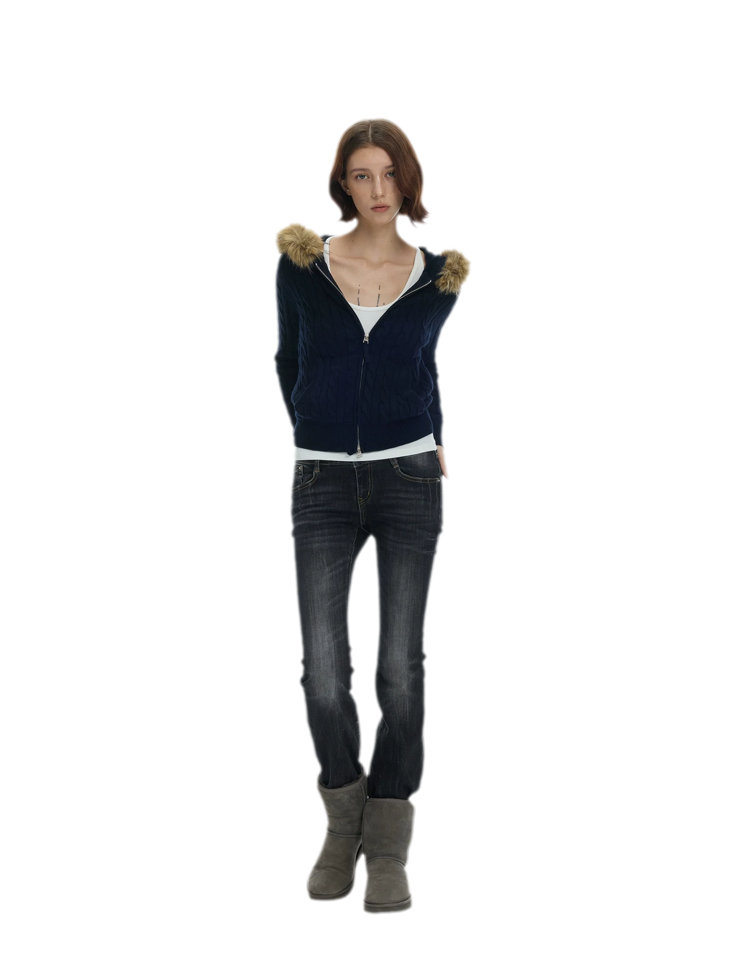 Washed Low-Rise Flare Jeans