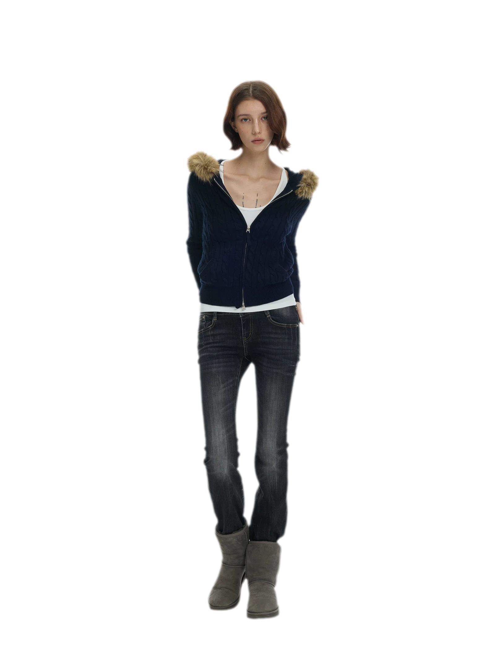 Washed Low-Rise Flare Jeans