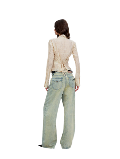 Crinkled Tie Waist Shirt
