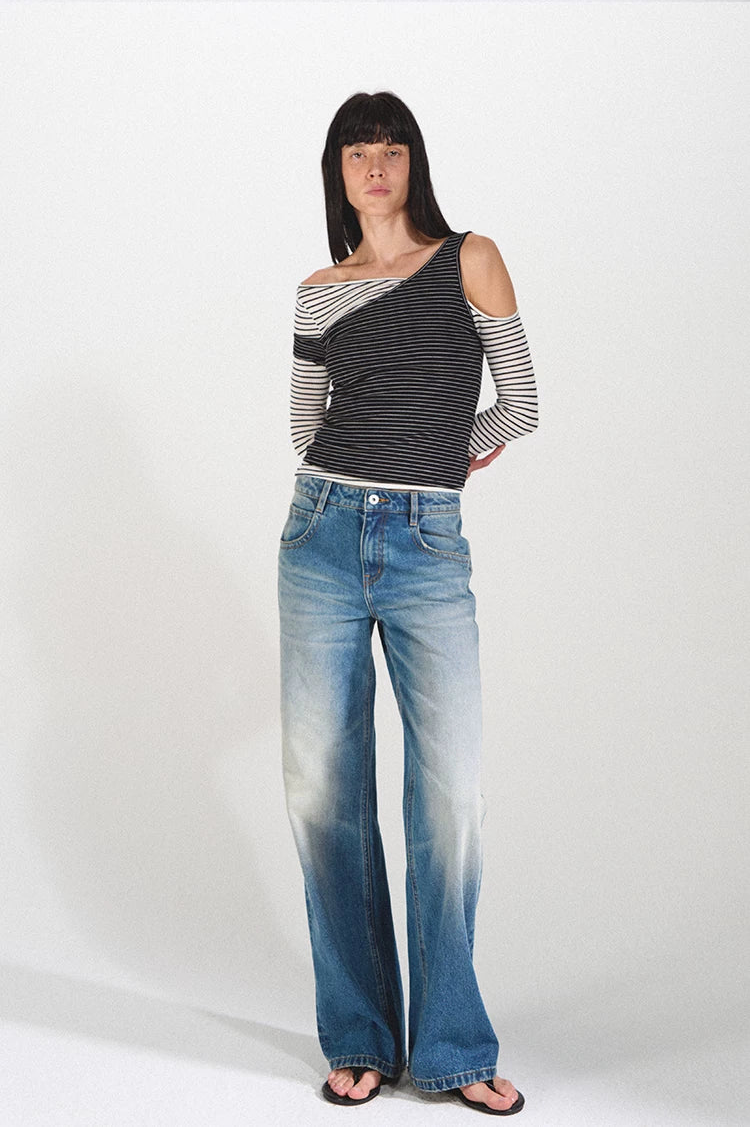 Vintage Straight Loose Fit Jeans with 3D Cat