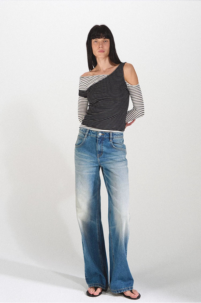 Vintage Straight Loose Fit Jeans with 3D Cat