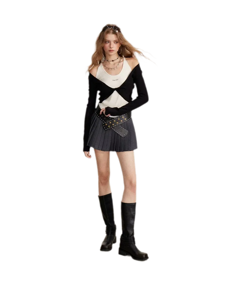 Color-Block Faux Two-Piece Knit Top