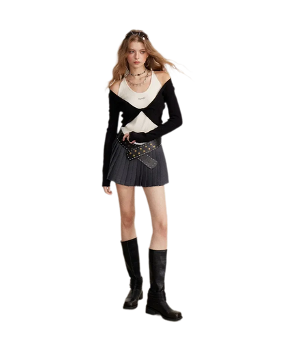 Color-Block Faux Two-Piece Knit Top