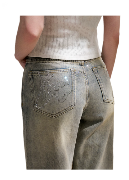 Rhinestone Logo Jeans