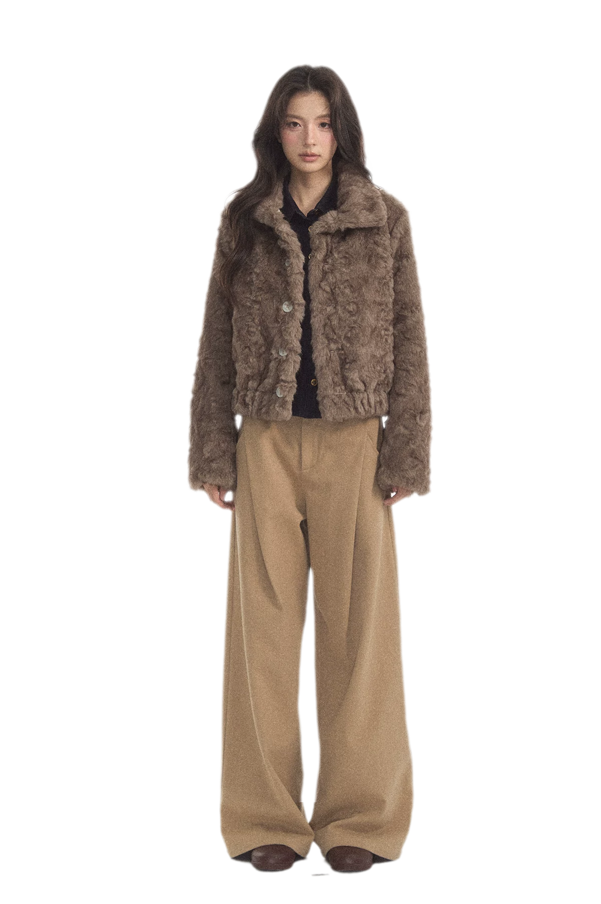 Geplooide broek met wijde pijpen van wolachtige stof
